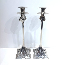 Two Art Nouveau Cast Brass "Liberty Of London" Candlesticks Candie Holder 36 cm