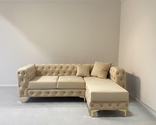 New Chesterfield Chaise Longue Corner Sofa cream Velvet Settee Couch Suite Sofa