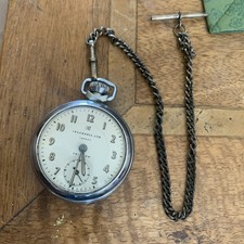 Vintage ingersol Manual Wind Pocket Watch & Albert Chain. Working,