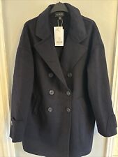 NWT ALIGNE Kinny Double Faced Wool Coat Navy Blue UK 10