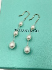 TIFFANY Co. Tiffany By The Yard Pearl Earrings Triple Silver