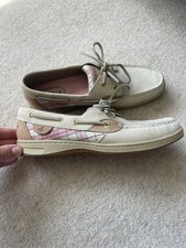 Sperry Top Sider Boat / Deck Shoes Leather White Pink Check UK Size 6