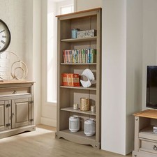 Tall Pine Bookcase 5 Book Shelves Mexican Solid Wood Living Room Corona Grey