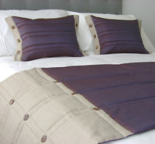 Coco Button Bed Runner & Cushion Covers Set - Aubergine Thai silk & linen