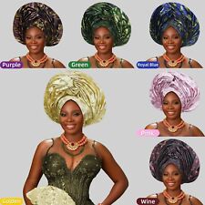 Nigerian Wedding Cap Aso Oke African Headtie Auto Gele Women Hijab Hat Head Wrap
