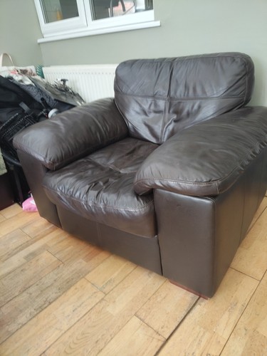 Brown leather armchair - brown,