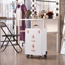 Vanity Makeup Beauty Cosmetic Case Trolley Box Hairdressing Nail Storage +Drawer