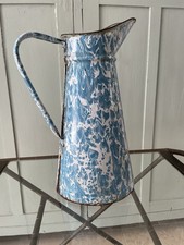 French Vintage Enamel Blue And White Jug 1930/40s