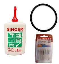 SINGER SEWING MACHINE OIL SUPER FINE GENUINE + MOTOR BELT RUBBER + MIXED NEEDLES