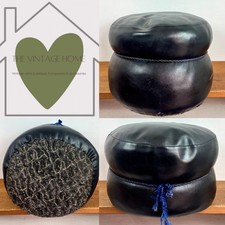 Vintage Retro 1960s 1970s Black Leather Pouffe Footstool MCM Minimalist 