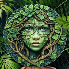 Green man lady pixie elf - green, tree