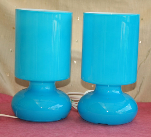 Matching pair ikea blue glass - pair,