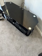 CHROME/SMOKED BLACK THREE TIER SHELFING GLASS TV STAND BLU RAY/DVD/CONSOLE UNIT