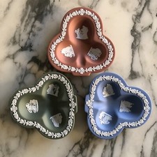 Wedgwood Blue Jasper Ware Blue, Sage, terracotta Clover  3 Pin / Trinket Dishes