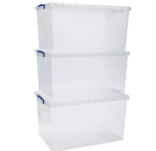 3x 83-Litre Nesting Box Clear Plastic Storage Container Really Useful LID BROKEN