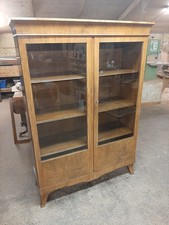 Lovely Large  Antique Art Deco Walnut  Scandinavian Glass Cabinet Good Condition