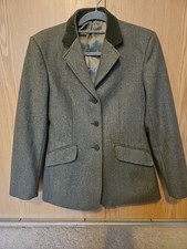 Shires Malvern Tweed Women's Hacking Wool Mix Jacket Size 34 With Velvet Trim!
