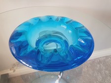 Adolf Matura Rosice Sklo Union Czech Bohemia 1960s Art Glass Ashtray Bowl Teal