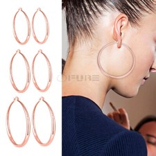 Genuine 18ct Rose Gold Plated Round Shaped Click Top 40-80MM Large Hoop Earrings