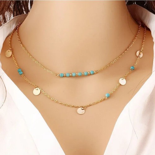 Beaded layered necklace gold - beaded,