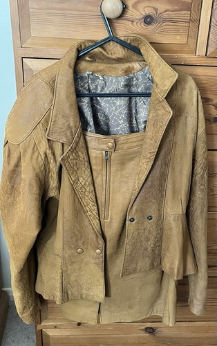 Real leather brown skirt suit - leather,