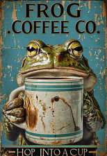Frog Coffee Co Metal Sign, Frog Sign, Coffee Plaque