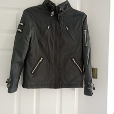 Red Herring Dark Grey Polyamide Ladies Biker Style Jacket Size 12 Good Condition