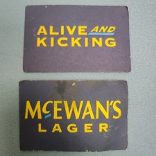 2 McEwans LagerAlive and kicking retangular Vintage Beer Mats coaster
