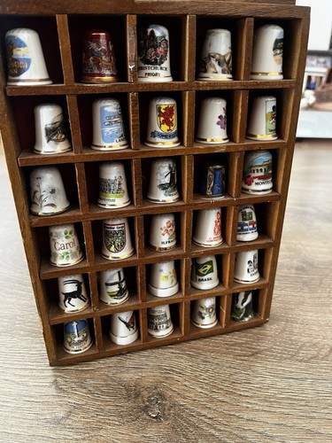 Vintage wooden thimble display - wooden,