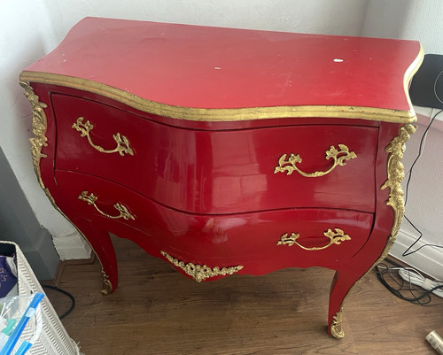 Red gold painted bombe chest - red, &