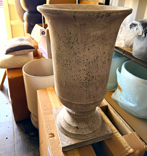 Grey cement urn shape vase - grey,