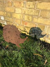 Rustic Hedgehog Stake Garden Lawn Decor Brown Metal Decoration Woodland Gift