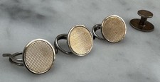 Vintage Sterling Silver Shirt Studs (x3) + Collar Stud – Engine-Turned Gilt – 6g