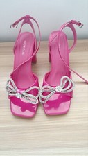 Dorothy Perkins Showcase Fuschia Pink Diamonte Bow Block Heel Sandals Size 7 