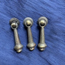 Brass Handles Cabinet Drawer X3 Vintage Old Patina  Knobs