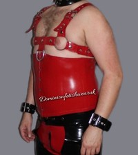 36" Latex Red Corset Male waist clincher rubber Fetish wear Kink