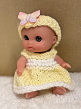 5" Berenguer Doll (preloved) Green Eyes, Yellow Dress with Butterfly Headband