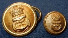 2 X WW2 ERA ROYAL NAVY UNIFORM BUTTONS - ORIGINAL - KINGS CROWN By H SHAW