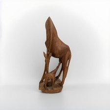 HAND CARVED MOTHER GIRAFFE AND
