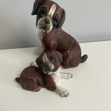 Vintage Ceramic Boxer Dog and Puppy Figurine Ornament Brown Display Harvey Knox