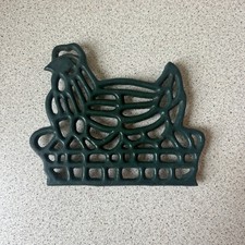 Vintage Green Cast Iron Hen Shaped Trivet Hot Pan Holder