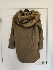 TOPSHOP Green Fur Lined Parka Coat - Size 10