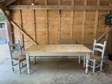 Solid Pine Farmhouse-Style Dining Table, Large, for 8-10 People