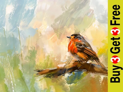 Colorful robin print on - robin, 5"x7"