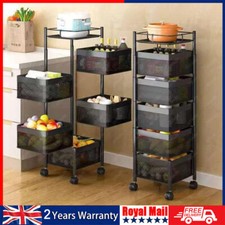 Vegetable Shelf Rack Tier Mobile Kitchen Utility Rotating Storage 6 Cart Trolley