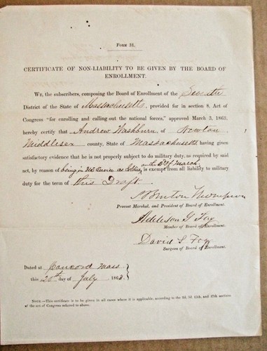 Civil war draft exemption for - war,
