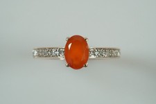 Fabulous 9ct RoseG Natural Orange Mexican Fire Opal & Diamond Ring