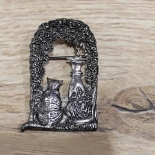Cat Brooch, Pewter and Silver