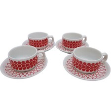 NotNeutral Espresso Cups & Saucers Set Of 4 Red & White Graphic Retro Design