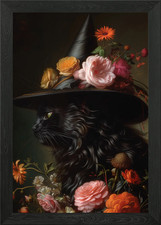 Black Cat Witch with Floral